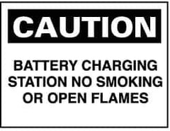 NMC - "Caution - Battery Charging Station - No Smoking or Open Flames", 10" Long x 14" Wide, Rigid Plastic Safety Sign - Rectangle, 0.05" Thick, Use for Accident Prevention - Eagle Tool & Supply