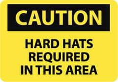 NMC - "Caution - Hard Hats Required in This Area", 10" Long x 14" Wide, Pressure-Sensitive Vinyl Safety Sign - Rectangle, 0.004" Thick, Use for Accident Prevention - Eagle Tool & Supply