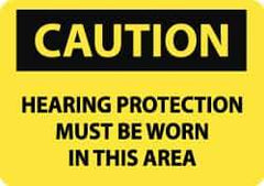 NMC - "Caution - Hearing Protection Must Be Worn in This Area", 10" Long x 14" Wide, Rigid Plastic Safety Sign - Rectangle, 0.05" Thick, Use for Accident Prevention - Eagle Tool & Supply