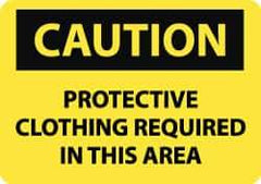 NMC - "Caution - Protective Clothing Required in This Area", 10" Long x 14" Wide, Pressure-Sensitive Vinyl Safety Sign - Rectangle, 0.004" Thick, Use for Accident Prevention - Eagle Tool & Supply