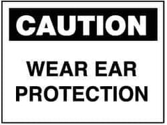 NMC - "Caution - Wear Ear Protection", 10" Long x 14" Wide, Pressure-Sensitive Vinyl Safety Sign - Rectangle, 0.004" Thick, Use for Accident Prevention - Eagle Tool & Supply