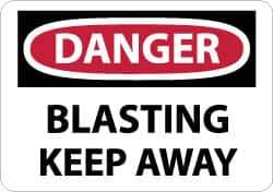 NMC - "Danger - Blasting - Keep Away", 7" Long x 10" Wide, Pressure-Sensitive Vinyl Safety Sign - Rectangle, 0.004" Thick, Use for Accident Prevention - Eagle Tool & Supply