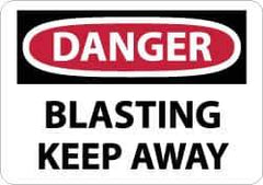 NMC - "Danger - Blasting - Keep Away", 7" Long x 10" Wide, Pressure-Sensitive Vinyl Safety Sign - Rectangle, 0.004" Thick, Use for Accident Prevention - Eagle Tool & Supply