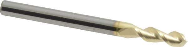 Accupro - 1/8", 3/8" LOC, 1/8" Shank Diam, 1-1/2" OAL, 2 Flute, Solid Carbide Square End Mill - Single End, ZrN Finish, Spiral Flute, 45° Helix, Centercutting, Right Hand Cut, Right Hand Flute - Eagle Tool & Supply