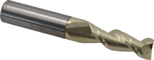 Accupro - 11/32", 1" LOC, 3/8" Shank Diam, 2-1/2" OAL, 2 Flute, Solid Carbide Square End Mill - Single End, ZrN Finish, Spiral Flute, 45° Helix, Centercutting, Right Hand Cut, Right Hand Flute - Eagle Tool & Supply