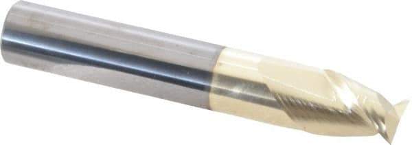 Accupro - 7/16", 9/16" LOC, 7/16" Shank Diam, 2-3/4" OAL, 2 Flute, Solid Carbide Square End Mill - Single End, ZrN Finish, Spiral Flute, 45° Helix, Centercutting, Right Hand Cut, Right Hand Flute - Eagle Tool & Supply