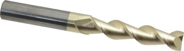 Accupro - 7/16", 2" LOC, 7/16" Shank Diam, 4" OAL, 2 Flute, Solid Carbide Square End Mill - Single End, ZrN Finish, Spiral Flute, 45° Helix, Centercutting, Right Hand Cut, Right Hand Flute - Eagle Tool & Supply