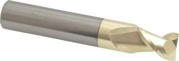 Accupro - 15/32", 5/8" LOC, 1/2" Shank Diam, 3" OAL, 2 Flute, Solid Carbide Square End Mill - Single End, ZrN Finish, Spiral Flute, 45° Helix, Centercutting, Right Hand Cut, Right Hand Flute - Eagle Tool & Supply