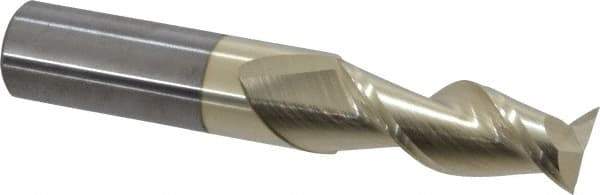 Accupro - 15/32", 1-1/4" LOC, 1/2" Shank Diam, 3" OAL, 2 Flute, Solid Carbide Square End Mill - Single End, ZrN Finish, Spiral Flute, 45° Helix, Centercutting, Right Hand Cut, Right Hand Flute - Eagle Tool & Supply