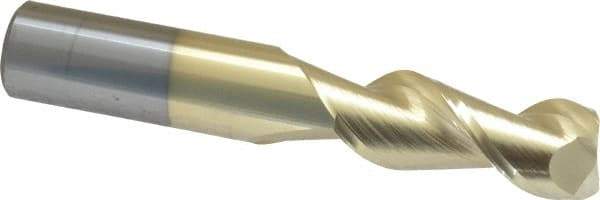 Accupro - 1/2", 1-1/4" LOC, 1/2" Shank Diam, 3" OAL, 2 Flute, Solid Carbide Square End Mill - Single End, ZrN Finish, Spiral Flute, 45° Helix, Centercutting, Right Hand Cut, Right Hand Flute - Eagle Tool & Supply