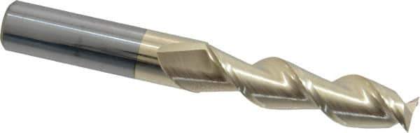 Accupro - 1/2", 2" LOC, 1/2" Shank Diam, 4" OAL, 2 Flute, Solid Carbide Square End Mill - Single End, ZrN Finish, Spiral Flute, 45° Helix, Centercutting, Right Hand Cut, Right Hand Flute - Eagle Tool & Supply