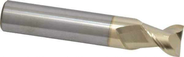 Accupro - 5/8", 3/4" LOC, 5/8" Shank Diam, 3-1/2" OAL, 2 Flute, Solid Carbide Square End Mill - Single End, ZrN Finish, Spiral Flute, 45° Helix, Centercutting, Right Hand Cut, Right Hand Flute - Eagle Tool & Supply