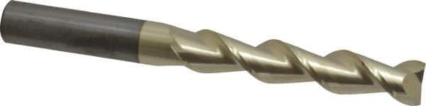 Accupro - 5/8", 3-1/4" LOC, 5/8" Shank Diam, 6" OAL, 2 Flute, Solid Carbide Square End Mill - Single End, ZrN Finish, Spiral Flute, 45° Helix, Centercutting, Right Hand Cut, Right Hand Flute - Eagle Tool & Supply