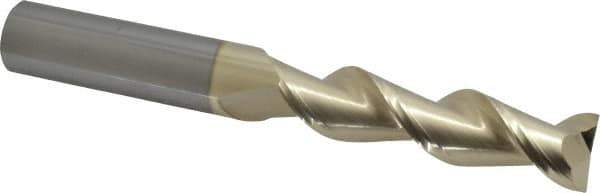 Accupro - 3/4", 3" LOC, 3/4" Shank Diam, 6" OAL, 2 Flute, Solid Carbide Square End Mill - Single End, ZrN Finish, Spiral Flute, 45° Helix, Centercutting, Right Hand Cut, Right Hand Flute - Eagle Tool & Supply