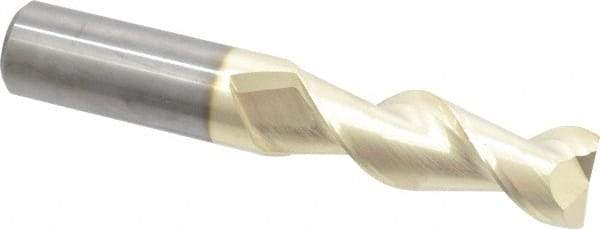 Accupro - 1", 3" LOC, 1" Shank Diam, 6" OAL, 2 Flute, Solid Carbide Square End Mill - Single End, ZrN Finish, Spiral Flute, 45° Helix, Centercutting, Right Hand Cut, Right Hand Flute - Eagle Tool & Supply