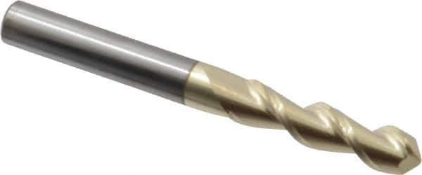 Accupro - 5/16" Diam, 1-1/4" LOC, 2 Flute Solid Carbide Ball End Mill - ZrN Finish, Single End, 3" OAL, 5/16" Shank Diam, Spiral Flute - Eagle Tool & Supply