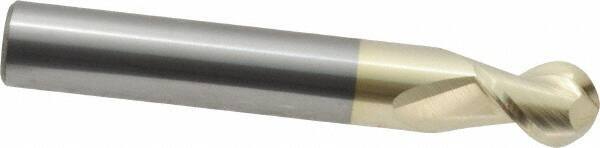 Accupro - 3/8" Diam, 1/2" LOC, 2 Flute Solid Carbide Ball End Mill - ZrN Finish, Single End, 2-1/2" OAL, 3/8" Shank Diam, Spiral Flute - Eagle Tool & Supply