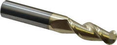 Accupro - 3/8" Diam, 1" LOC, 2 Flute Solid Carbide Ball End Mill - ZrN Finish, Single End, 2-1/2" OAL, 3/8" Shank Diam, Spiral Flute - Eagle Tool & Supply