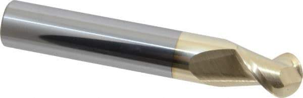 Accupro - 7/16" Diam, 9/16" LOC, 2 Flute Solid Carbide Ball End Mill - ZrN Finish, Single End, 2-3/4" OAL, 7/16" Shank Diam, Spiral Flute - Eagle Tool & Supply