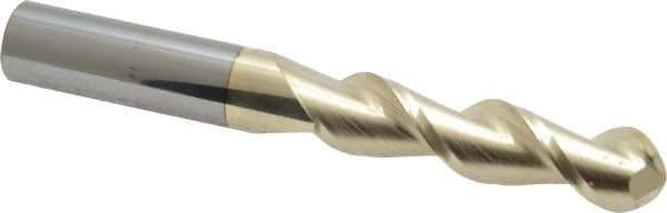 Accupro - 1/2" Diam, 2" LOC, 2 Flute Solid Carbide Ball End Mill - ZrN Finish, Single End, 4" OAL, 1/2" Shank Diam, Spiral Flute - Eagle Tool & Supply