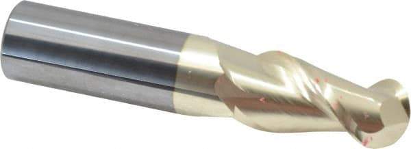 Accupro - 1" Diam, 2" LOC, 2 Flute Solid Carbide Ball End Mill - ZrN Finish, Single End, 5" OAL, 1" Shank Diam, Spiral Flute - Eagle Tool & Supply