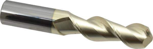 Accupro - 1" Diam, 3-1/4" LOC, 2 Flute Solid Carbide Ball End Mill - ZrN Finish, Single End, 6" OAL, 1" Shank Diam, Spiral Flute - Eagle Tool & Supply