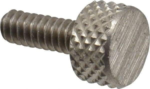 Electro Hardware - #6-32 Knurled Shoulderless Grade 303 Stainless Steel Thumb Screw - 9/16" OAL, 5/16" Head Diam x 3/16" Head Height, Uncoated - Eagle Tool & Supply