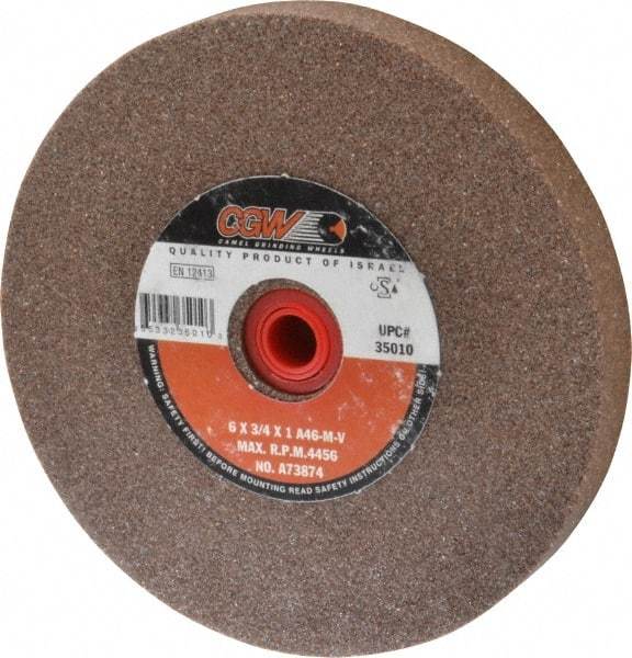 Camel Grinding Wheels - 46 Grit Aluminum Oxide Bench & Pedestal Grinding Wheel - 6" Diam x 1" Hole x 3/4" Thick, 4456 Max RPM, M Hardness, Coarse Grade , Vitrified Bond - Eagle Tool & Supply