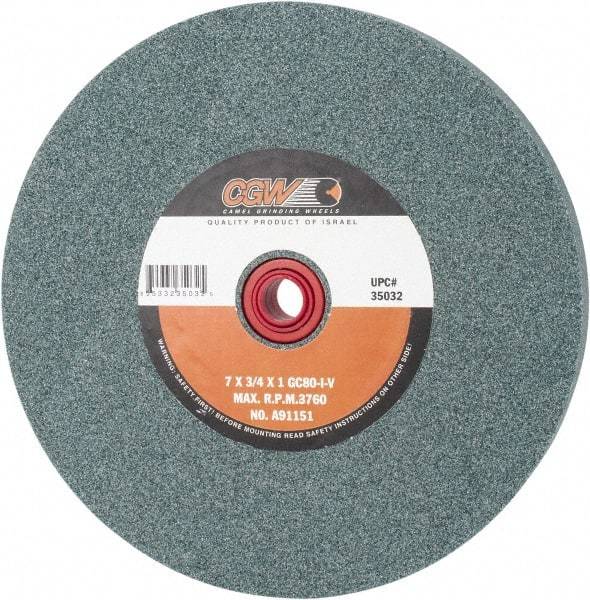 Camel Grinding Wheels - 80 Grit Silicon Carbide Bench & Pedestal Grinding Wheel - 7" Diam x 1" Hole x 3/4" Thick, 3760 Max RPM, I Hardness, Medium Grade , Vitrified Bond - Eagle Tool & Supply