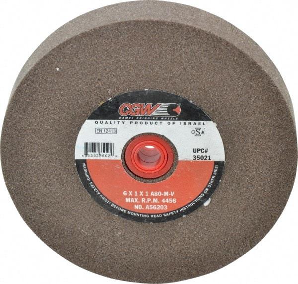 Camel Grinding Wheels - 80 Grit Aluminum Oxide Bench & Pedestal Grinding Wheel - 6" Diam x 1" Hole x 1" Thick, 4456 Max RPM, M Hardness, Medium Grade , Vitrified Bond - Eagle Tool & Supply