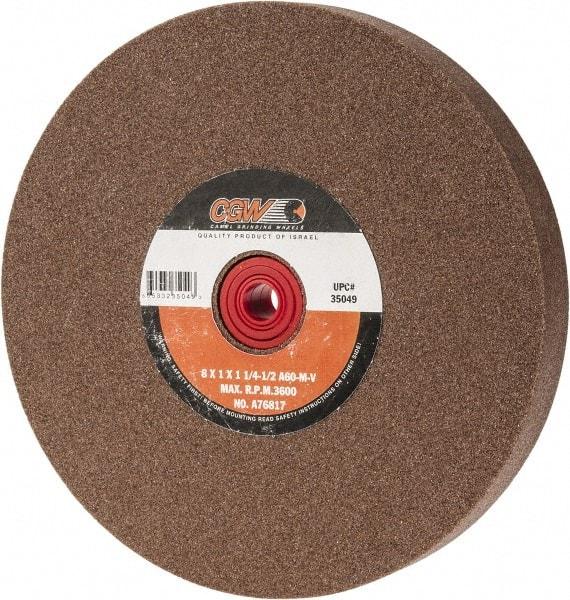 Camel Grinding Wheels - 60 Grit Aluminum Oxide Bench & Pedestal Grinding Wheel - 8" Diam x 1-1/4" Hole x 1" Thick, 3600 Max RPM, M Hardness, Medium Grade , Vitrified Bond - Eagle Tool & Supply