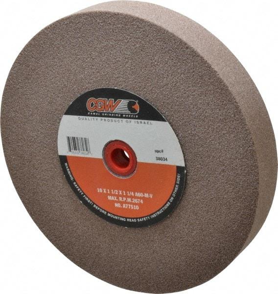 Camel Grinding Wheels - 60 Grit Aluminum Oxide Bench & Pedestal Grinding Wheel - 10" Diam x 1-1/4" Hole x 1-1/2" Thick, 2483 Max RPM, M Hardness, Medium Grade , Vitrified Bond - Eagle Tool & Supply