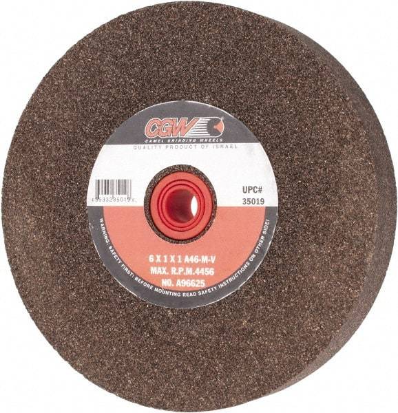 Camel Grinding Wheels - 46 Grit Aluminum Oxide Bench & Pedestal Grinding Wheel - 6" Diam x 1" Hole x 1" Thick, 4456 Max RPM, M Hardness, Coarse Grade , Vitrified Bond - Eagle Tool & Supply