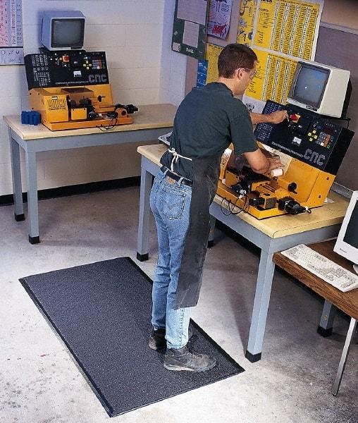 Wearwell - 12' Long x 3' Wide, Dry Environment, Anti-Fatigue Matting - Black, Vinyl with Vinyl Sponge Base, Rounded on 4 Sides - Eagle Tool & Supply