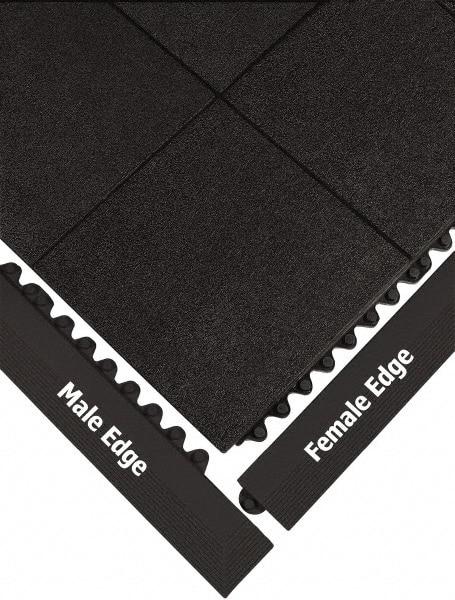 Wearwell - 39" Long x 3" Wide x 5/8" Thick, Anti-Fatigue Modular Matting Ramp Edge - Male, Black, For Dry & Wet Areas, Series 572 - Eagle Tool & Supply