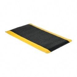 Wearwell - 5' Long x 3' Wide, Dry Environment, Anti-Fatigue Matting - Black with Yellow Borders, Vinyl with Nitrile Blend Base, Beveled on 4 Sides - Eagle Tool & Supply