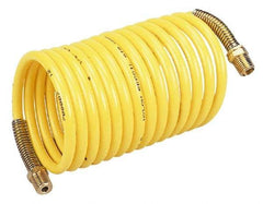 Coilhose Pneumatics - 3/8" ID, 3/8 Thread, 25' Long, Yellow Nylon Coiled & Self Storing Hose - 165 Max psi, Male Rigid x Male Swivel - Eagle Tool & Supply