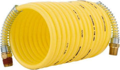 Coilhose Pneumatics - 1/4" ID, 1/4 Thread, 12' Long, Yellow Nylon Coiled & Self Storing Hose - 185 Max psi, Male Rigid x Male Swivel - Eagle Tool & Supply