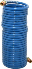 Coilhose Pneumatics - 1/4" ID, 1/4 Thread, 25' Long, Blue Nylon Coiled & Self Storing Hose - 220 Max psi, Male Swivel x Male Swivel - Eagle Tool & Supply