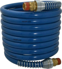 Coilhose Pneumatics - 3/8" ID, 3/8 Thread, 12' Long, Blue Nylon Coiled & Self Storing Hose - 230 Max psi, Male Swivel x Male Swivel - Eagle Tool & Supply