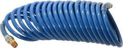 Coilhose Pneumatics - 3/8" ID, 3/8 Thread, 25' Long, Blue Nylon Coiled & Self Storing Hose - 230 Max psi, Male Swivel x Male Swivel - Eagle Tool & Supply