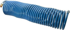 Coilhose Pneumatics - 3/8" ID, 3/8 Thread, 50' Long, Blue Nylon Coiled & Self Storing Hose - 230 Max psi, Male Swivel x Male Swivel - Eagle Tool & Supply