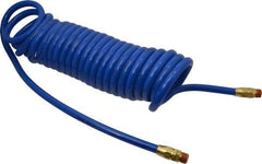 Coilhose Pneumatics - 3/8" ID, 3/8 Thread, 25' Long, Blue Polyurethane Coiled & Self Storing Hose - 115 Max psi, Male Swivel x Male Swivel - Eagle Tool & Supply