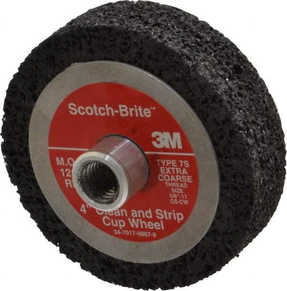 3M - 4" Diam, 1" Face Width, Very Coarse Grade, Silicon Carbide Deburring Wheel - Unitized, Hard Density 7 Grade, 12,000 RPM - Eagle Tool & Supply