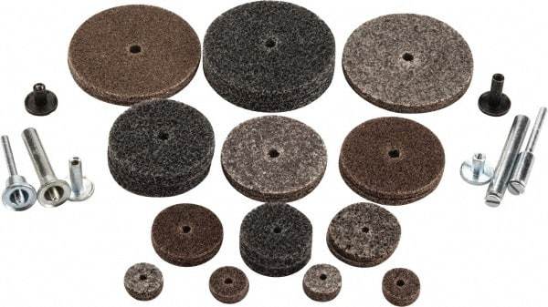 3M - 30 Piece Deburring Kit - 1/2, 1, 1-1/2 & 2" Diam Unitized Wheels in Fine, Medium & Coarse Grades, 1/8 & 1/4" Shank Diam, Aluminum Oxide & Silicon Carbide - Eagle Tool & Supply