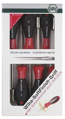 Wiha - 6 Piece 3/16 to 1/2" Nutdriver Set - Solid Shaft, Ergonomic Handle - Eagle Tool & Supply