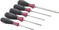 Wiha - 5 Piece Phillips & Slotted Screwdriver Set - Round Shank, Ergonomic Handle, Blade Sizes: Length 80, 100, 125 & 150, Bit Sizes: Philips #1 & #2 - Eagle Tool & Supply