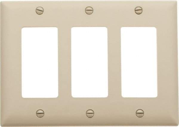 Pass & Seymour - 3 Gang, 4-1/2 Inch Long x 6.563 Inch Wide, Standard Switch Plate - Decorator Switch, Ivory, Nylon - Eagle Tool & Supply