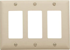 Pass & Seymour - 3 Gang, 4-1/2 Inch Long x 6.563 Inch Wide, Standard Switch Plate - Decorator Switch, Ivory, Nylon - Eagle Tool & Supply