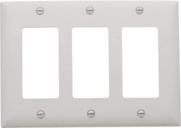 Pass & Seymour - 3 Gang, 4-1/2 Inch Long x 6.563 Inch Wide, Standard Switch Plate - Decorator Switch, White, Nylon - Eagle Tool & Supply